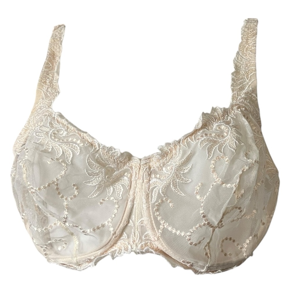 Lunaire Sheer Lace Bra Ivory Underwire Unlined Neutral Size 40DD